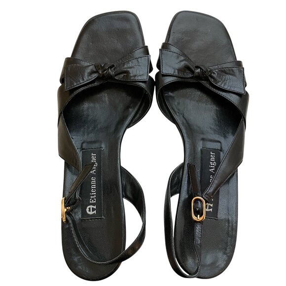 Etienne Aigner Black Wedge Sandals Size 7M - Picture 4 of 8